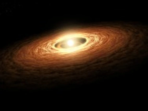 An artist’s impression of a young star surrounded by a disk of gas and dust.